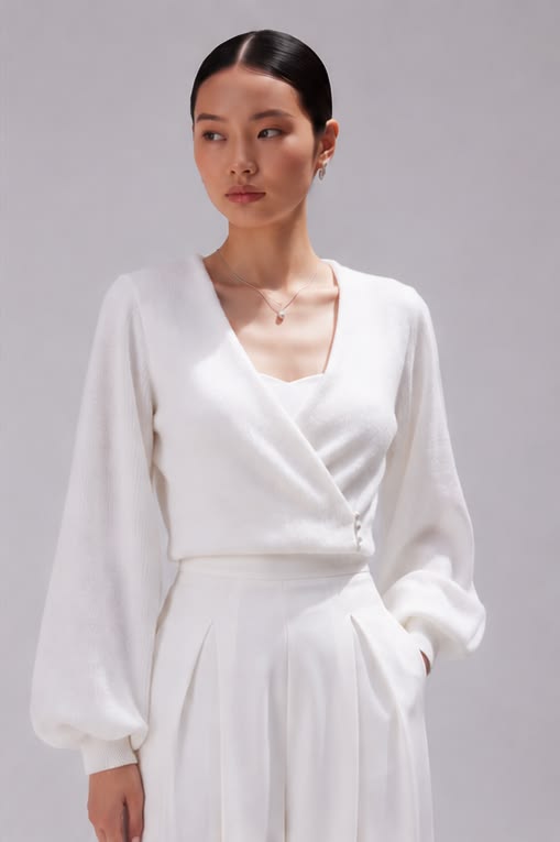 Solena - Ivory Angora Bridal Jacket Elegant Wedding Jacket with Long Sleeves