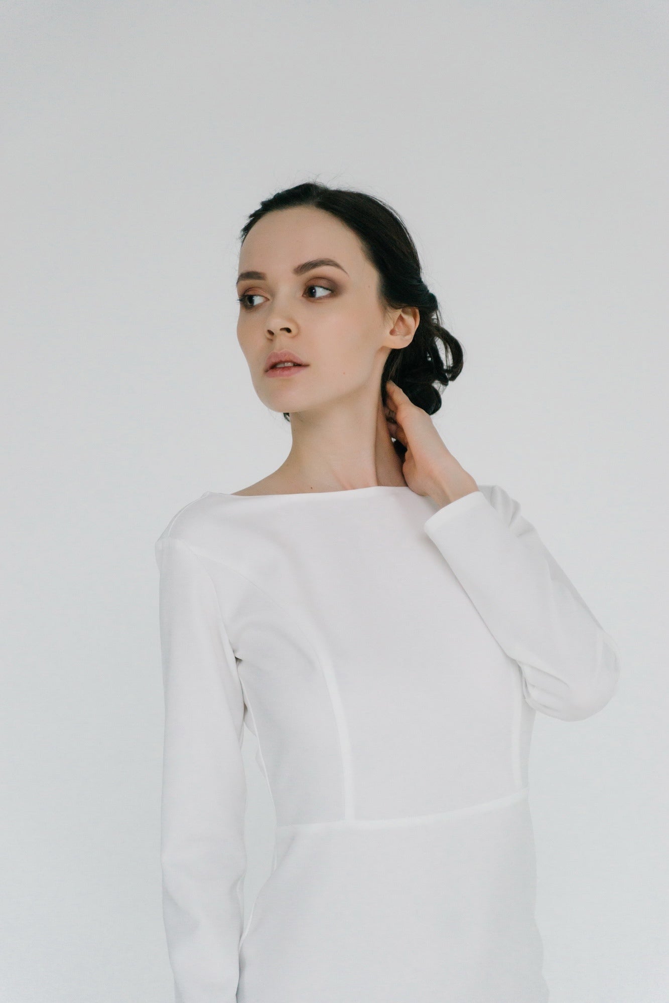 Simple wedding dress • midi wedding dress • tight wedding dress • short wedding dress • long sleeve wedding dress • open back wedding dress