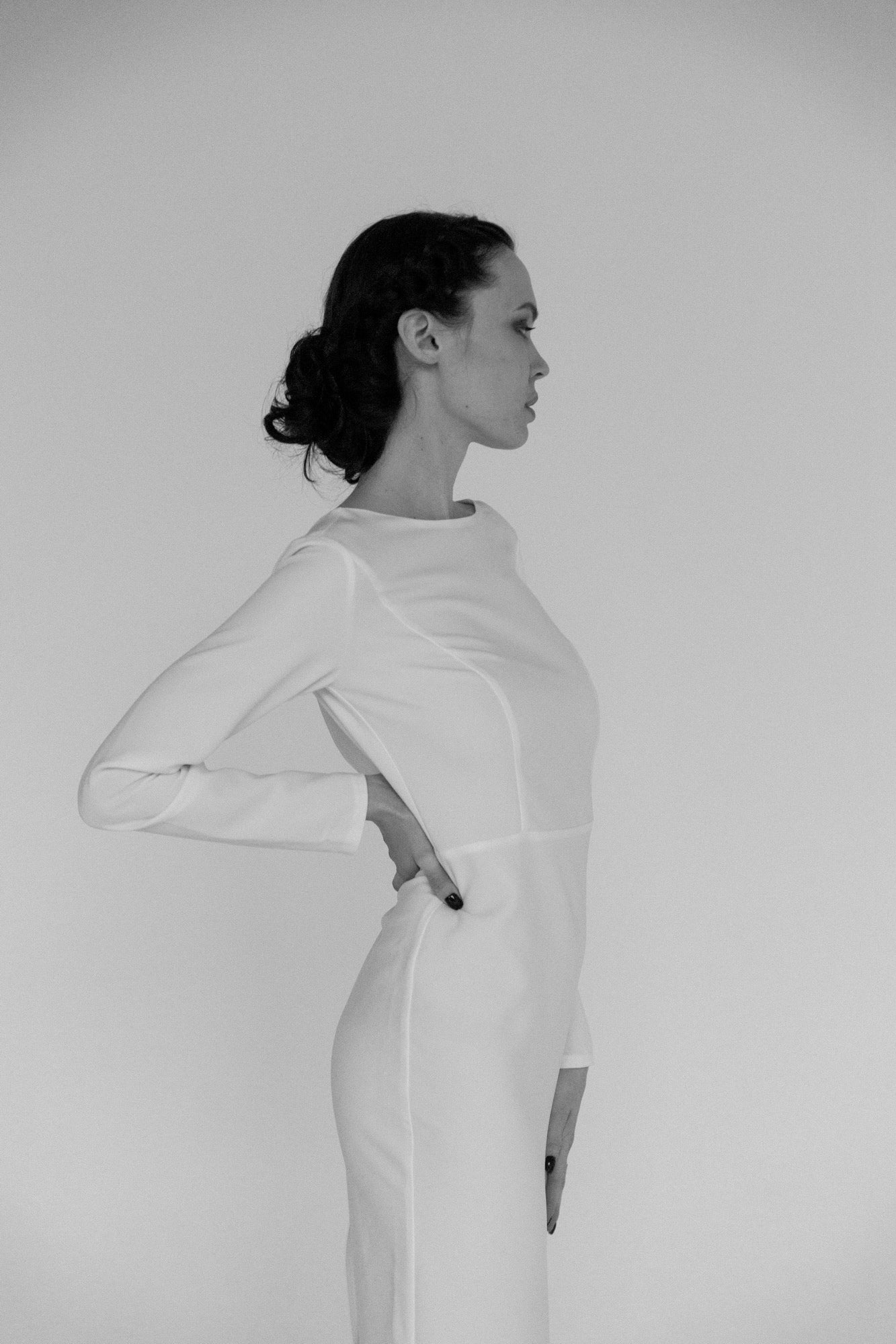 Simple wedding dress • midi wedding dress • tight wedding dress • short wedding dress • long sleeve wedding dress • open back wedding dress