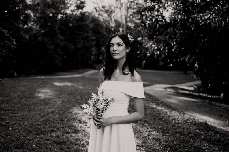 Off shoulder wedding dress • classic wedding dress • long wedding gown