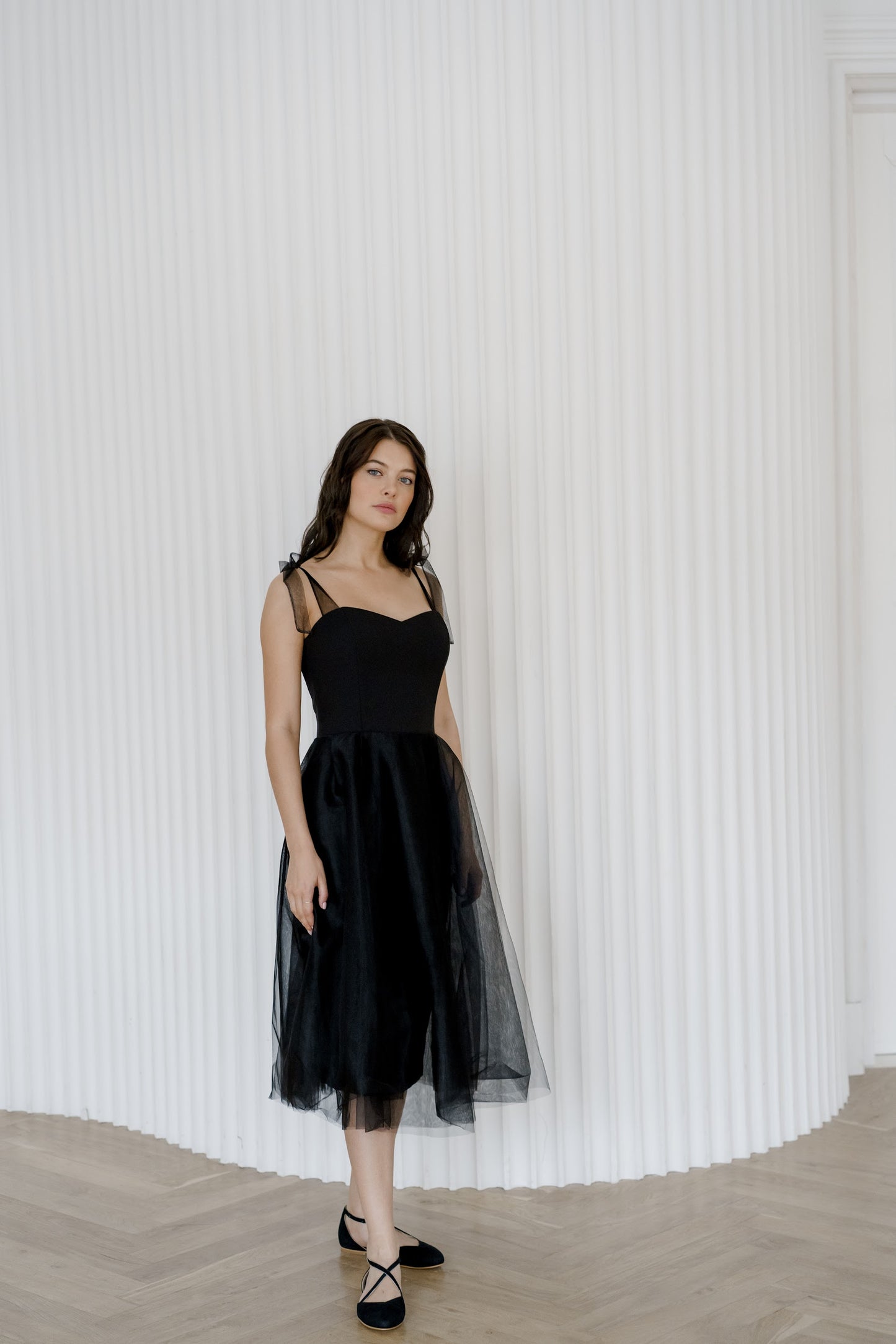 Short wedding dress, black wedding dress, reception dress, midi wedding dress, adjustable bows on shoulders, casual wedding dress