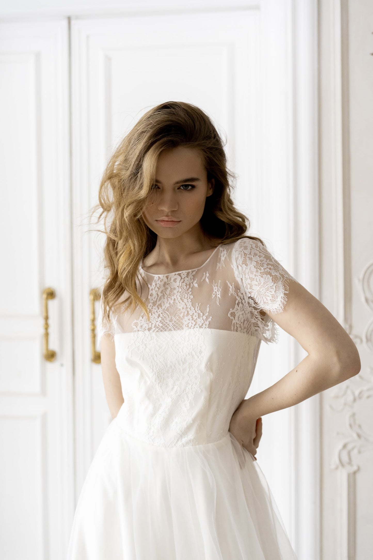 Lace wedding dress • simple wedding dress • minimalist wedding dress • beach bridal gown • tulle wedding dress • boho wedding dress