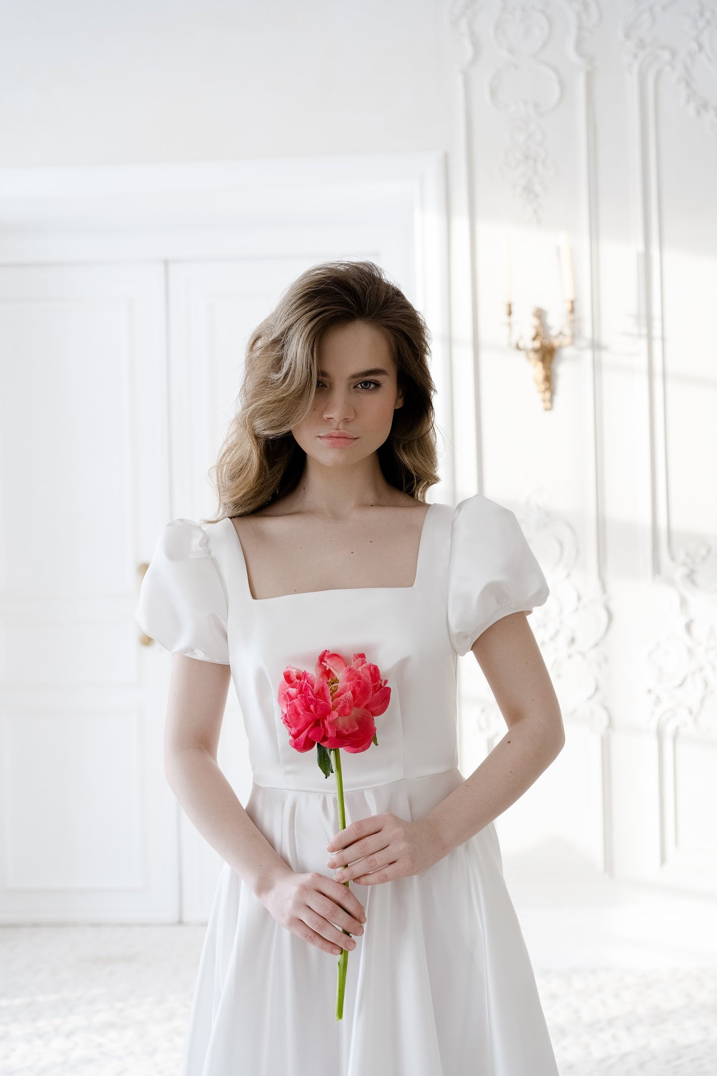 Minimalist wedding dress • sexy wedding dress • reception dress • square neckline