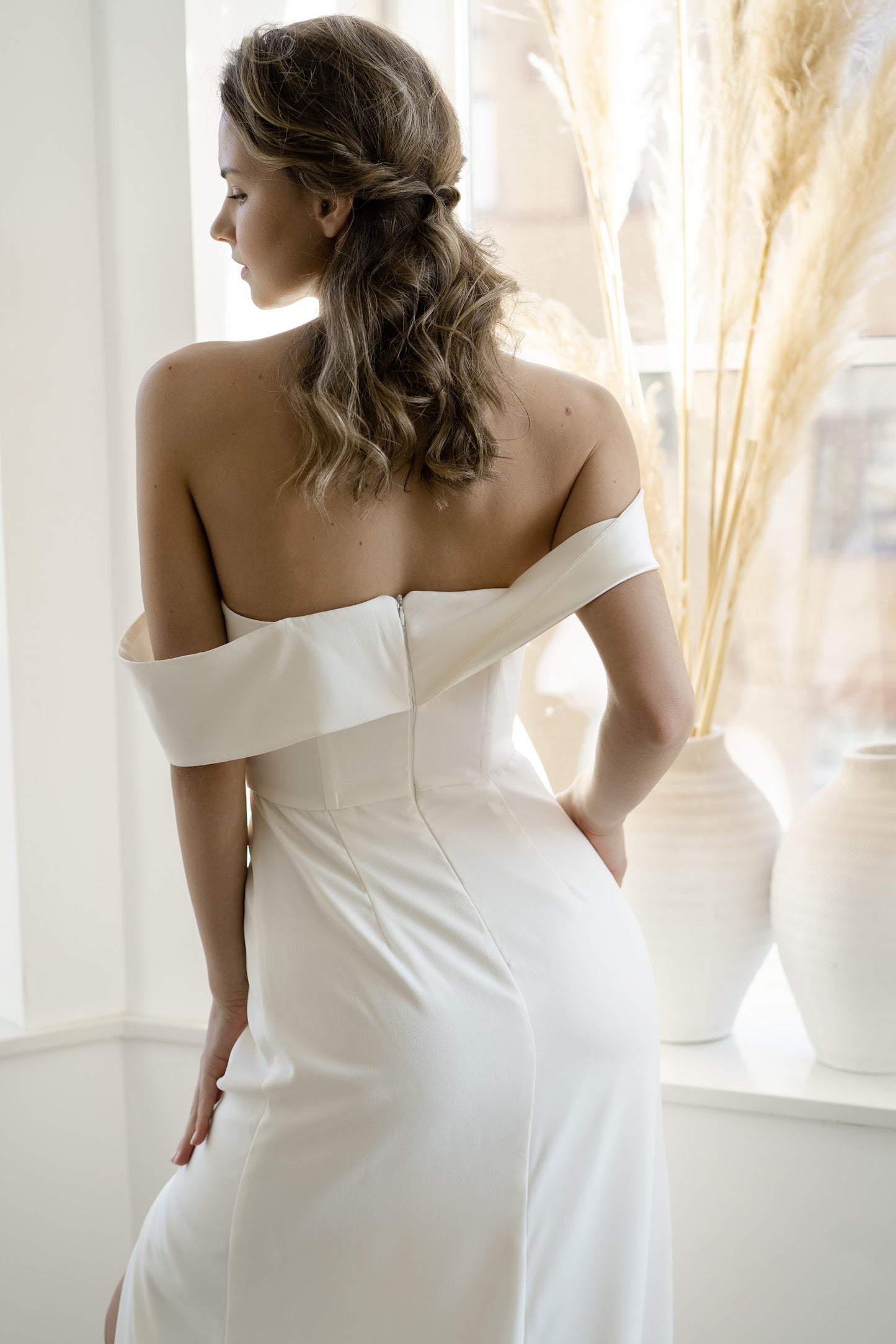 Off shoulder wedding dress • simple wedding dress • sexy wedding dress • classic wedding dress