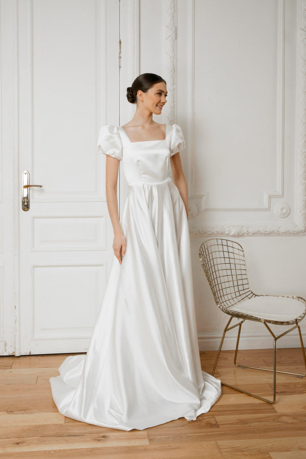 Minimalist wedding dress • sexy wedding dress • reception dress • square neckline