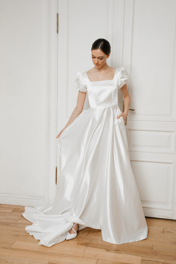 Minimalist wedding dress • sexy wedding dress • reception dress • square neckline