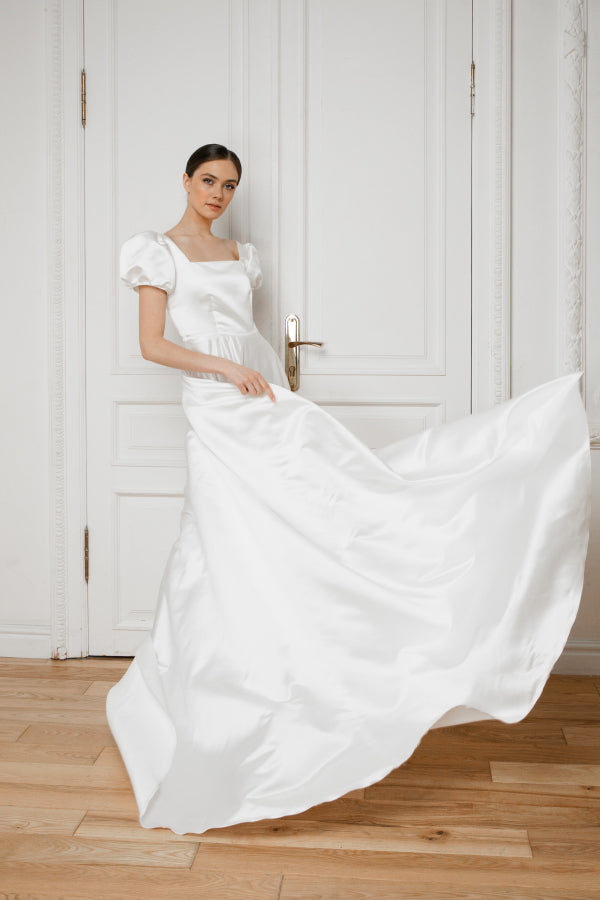 Minimalist wedding dress • sexy wedding dress • reception dress • square neckline