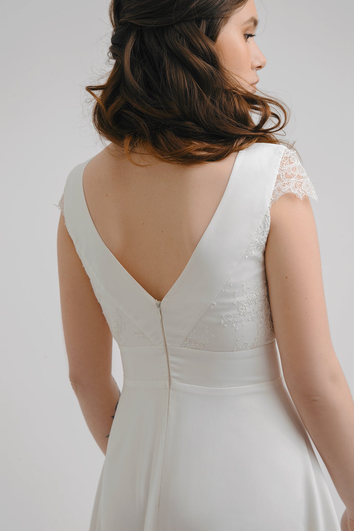 Tea length wedding dress • short wedding dress • midi wedding dress • lace wedding dress • minimalist wedding dress • reception wedding dress