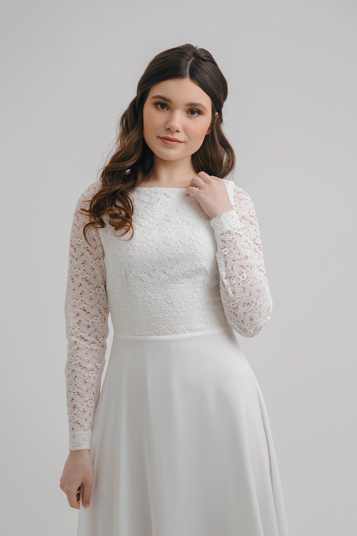 Lace wedding dress • simple wedding dress • long sleeve wedding dress • minimalist wedding dress • elegant bridal gown • modest wedding dress