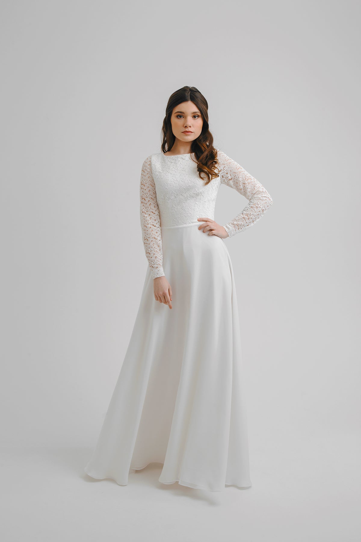 Lace wedding dress • simple wedding dress • long sleeve wedding dress • minimalist wedding dress • elegant bridal gown • modest wedding dress