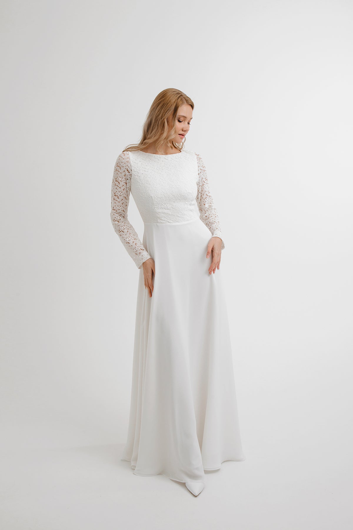 Lace wedding dress • simple wedding dress • long sleeve wedding dress • minimalist wedding dress • elegant bridal gown • modest wedding dress