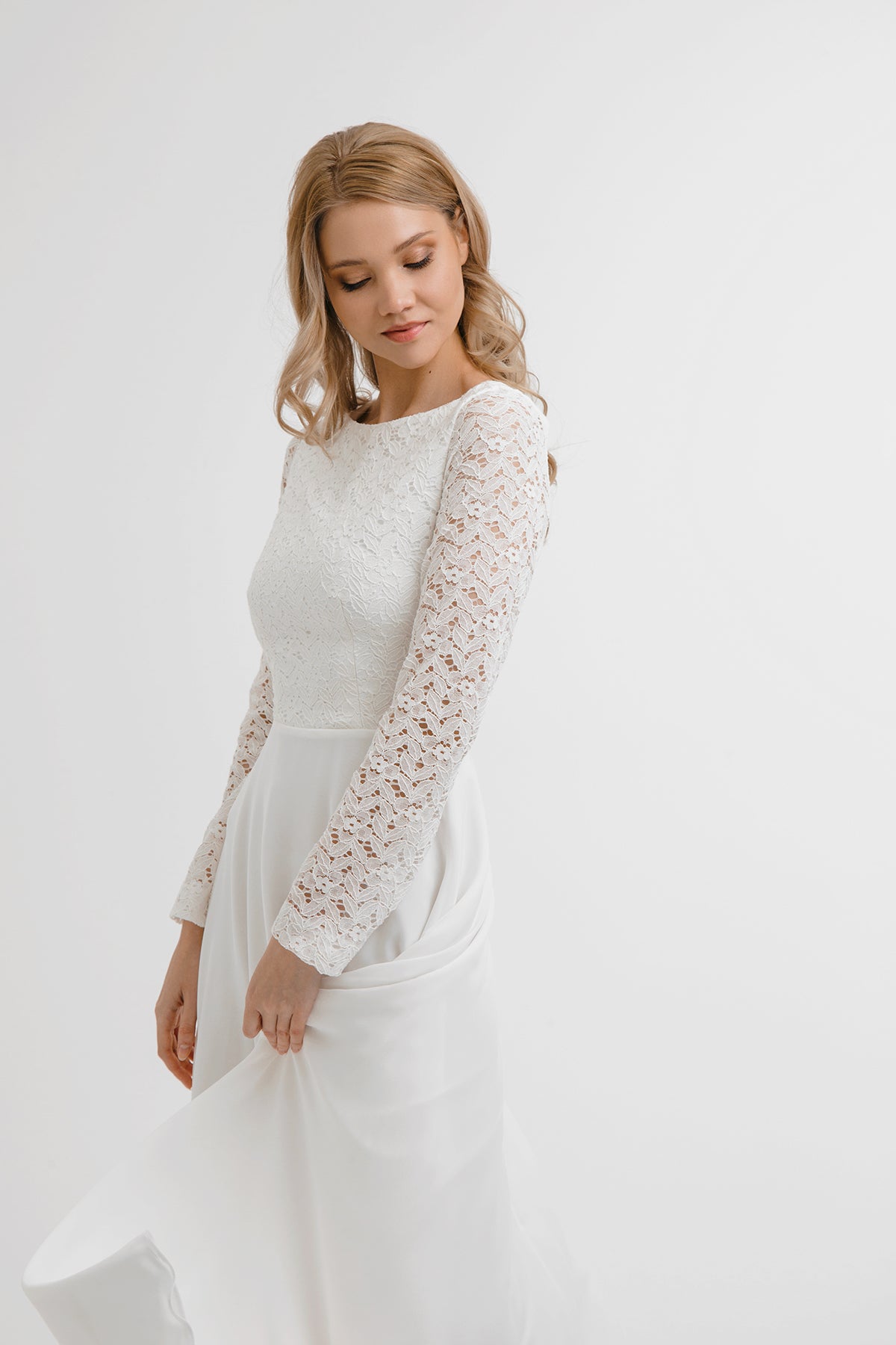 Lace wedding dress • simple wedding dress • long sleeve wedding dress • minimalist wedding dress • elegant bridal gown • modest wedding dress