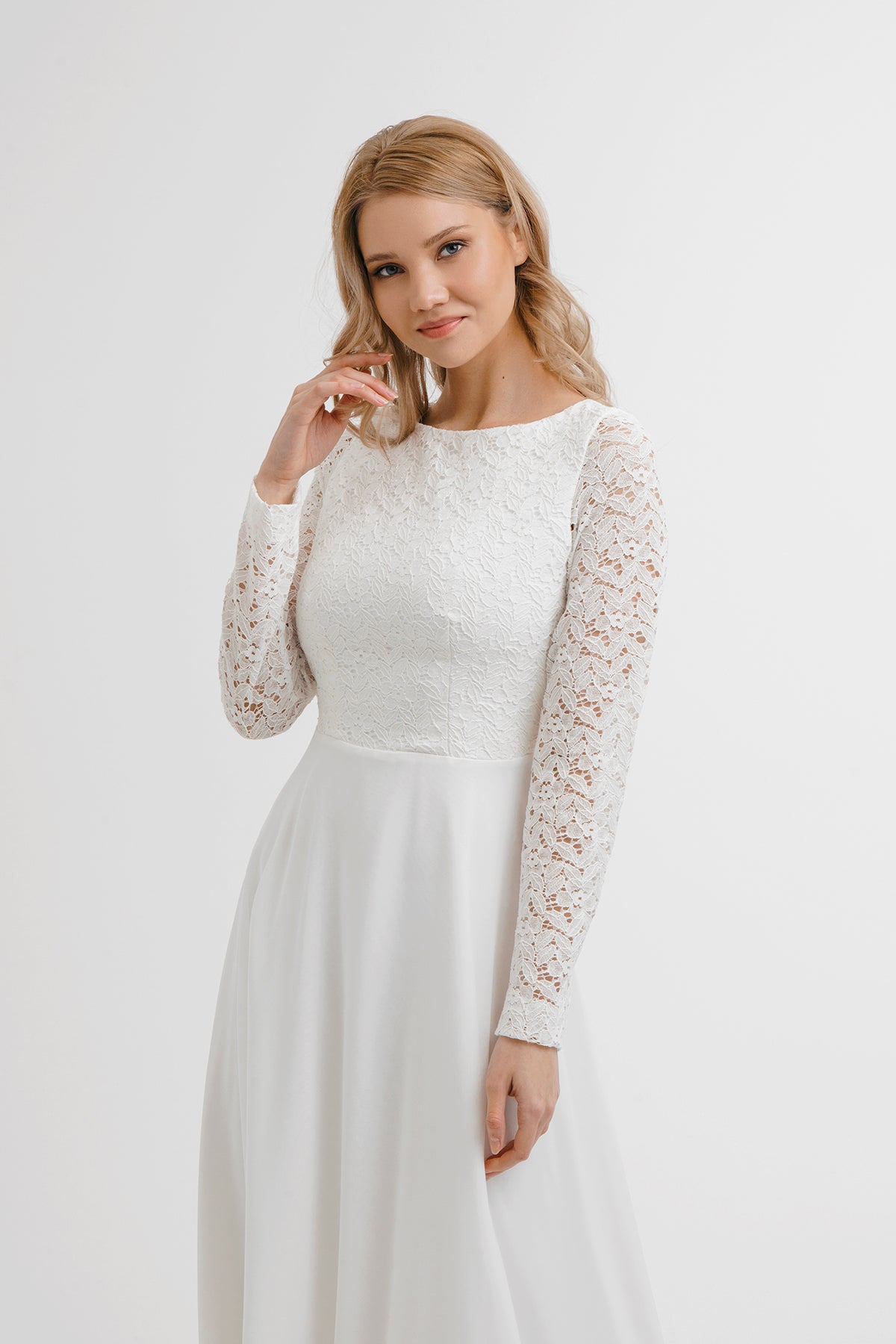 Lace wedding dress • simple wedding dress • long sleeve wedding dress • minimalist wedding dress • elegant bridal gown • modest wedding dress