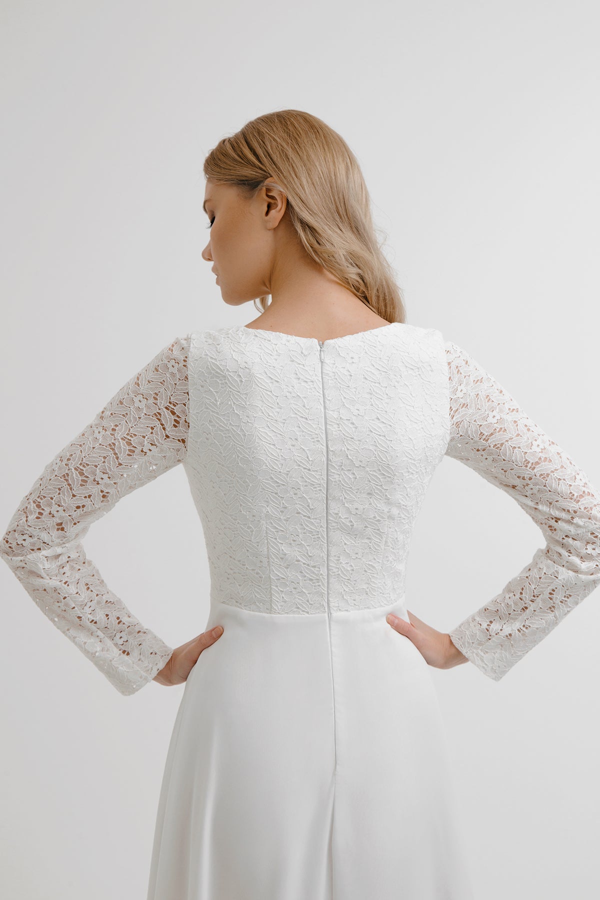 Lace wedding dress • simple wedding dress • long sleeve wedding dress • minimalist wedding dress • elegant bridal gown • modest wedding dress