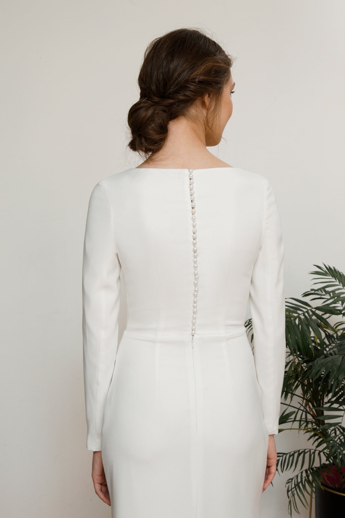 Satin wedding dress • midi wedding dress • modest wedding dress • romantic white dress • short wedding dress • reception dress