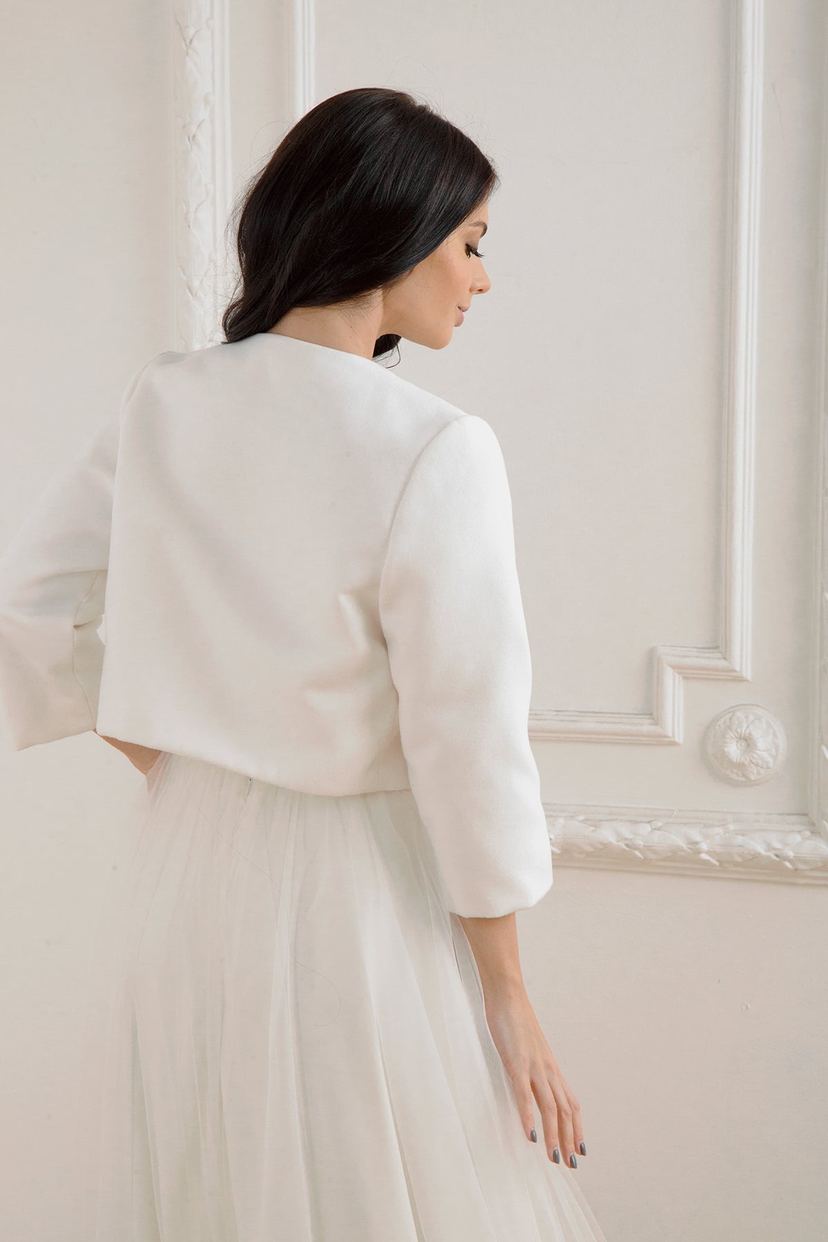 Wedding jacket with classic style. Bridal coat for wedding dress