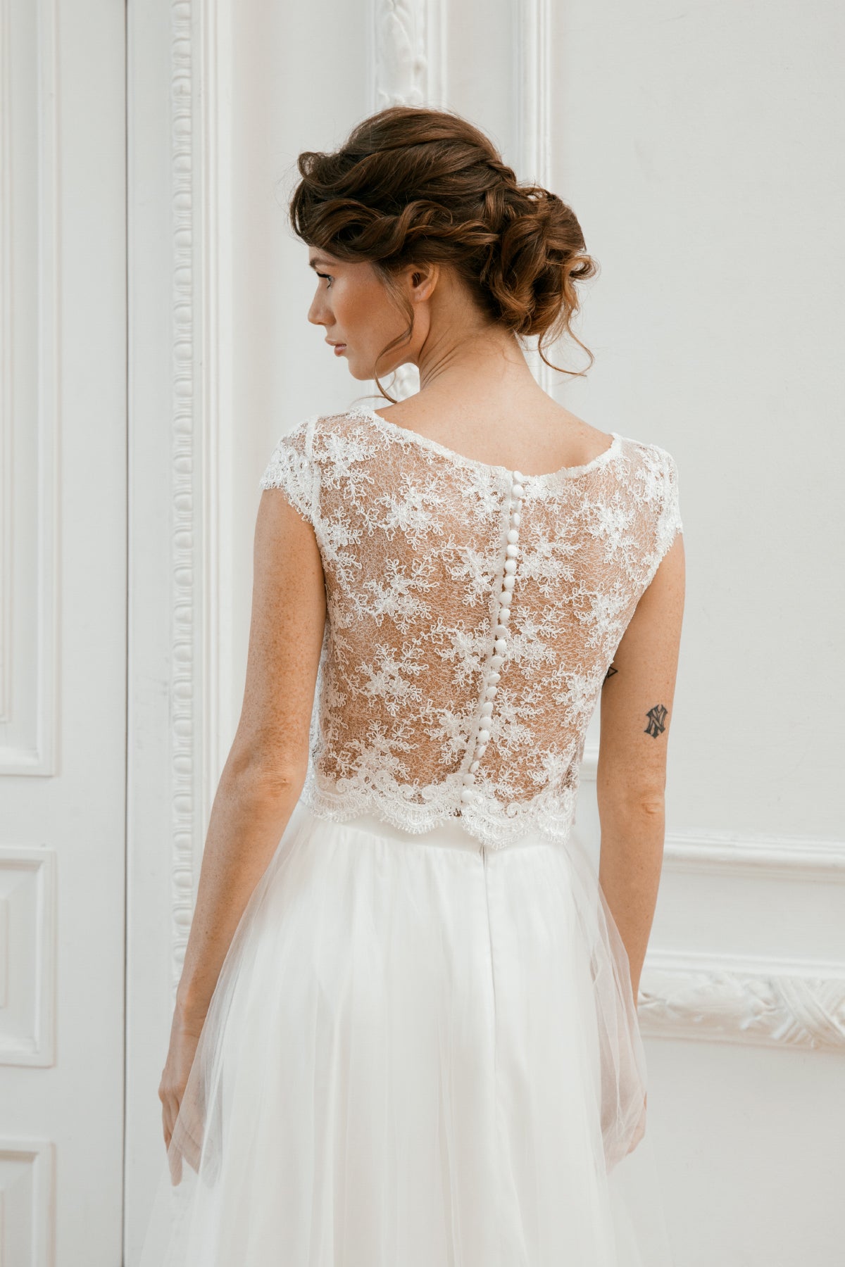 Lace crop top wedding dress • two piece bridal gown • alternative party dress
