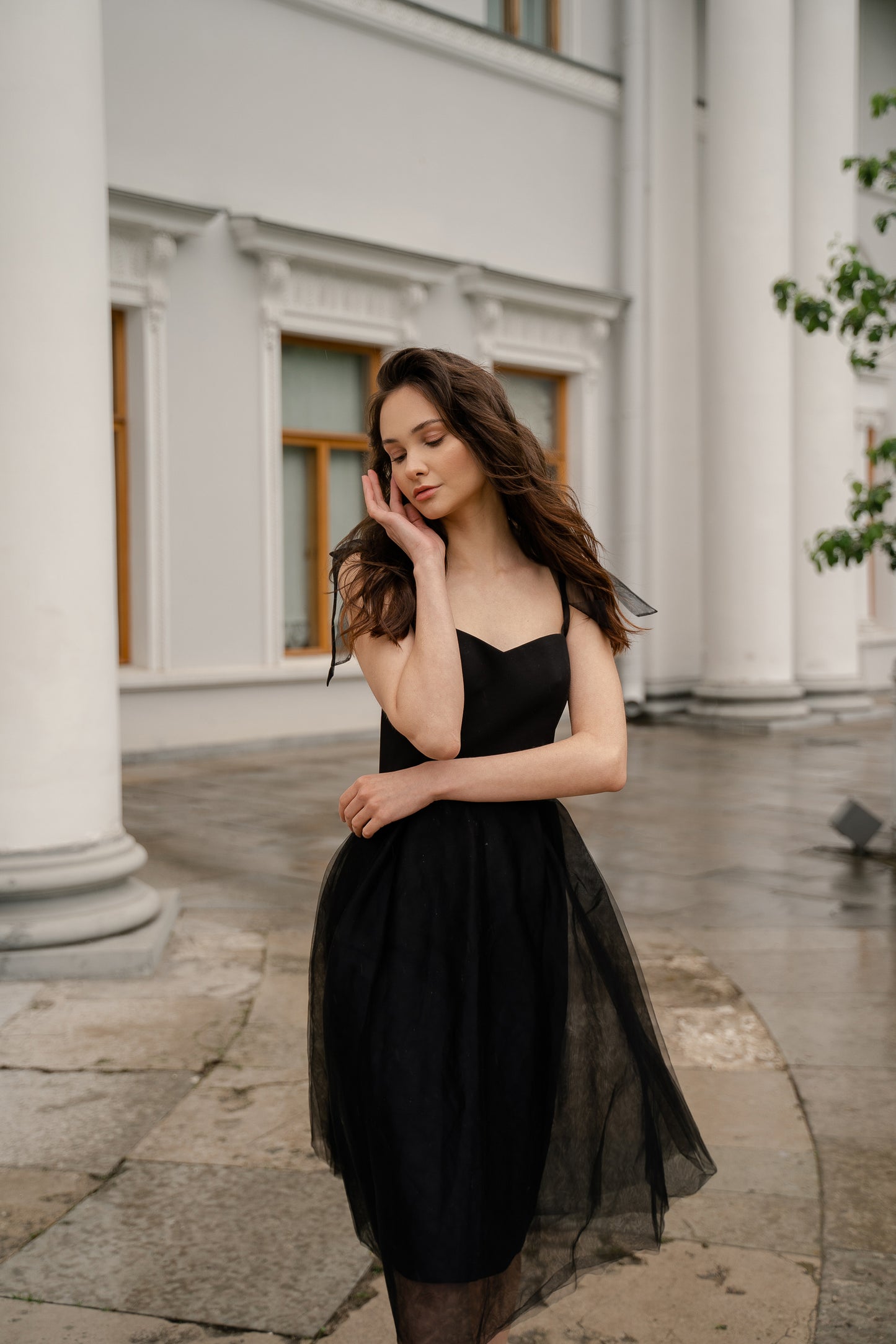 Short wedding dress, black wedding dress, reception dress, midi wedding dress, adjustable bows on shoulders, casual wedding dress