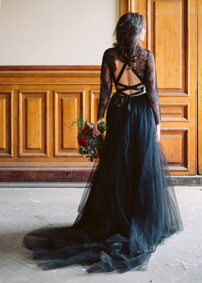 Black wedding dress • gothic dress • lace wedding dress • long sleeve dress • casual wedding dress • boho wedding dress • evening dress