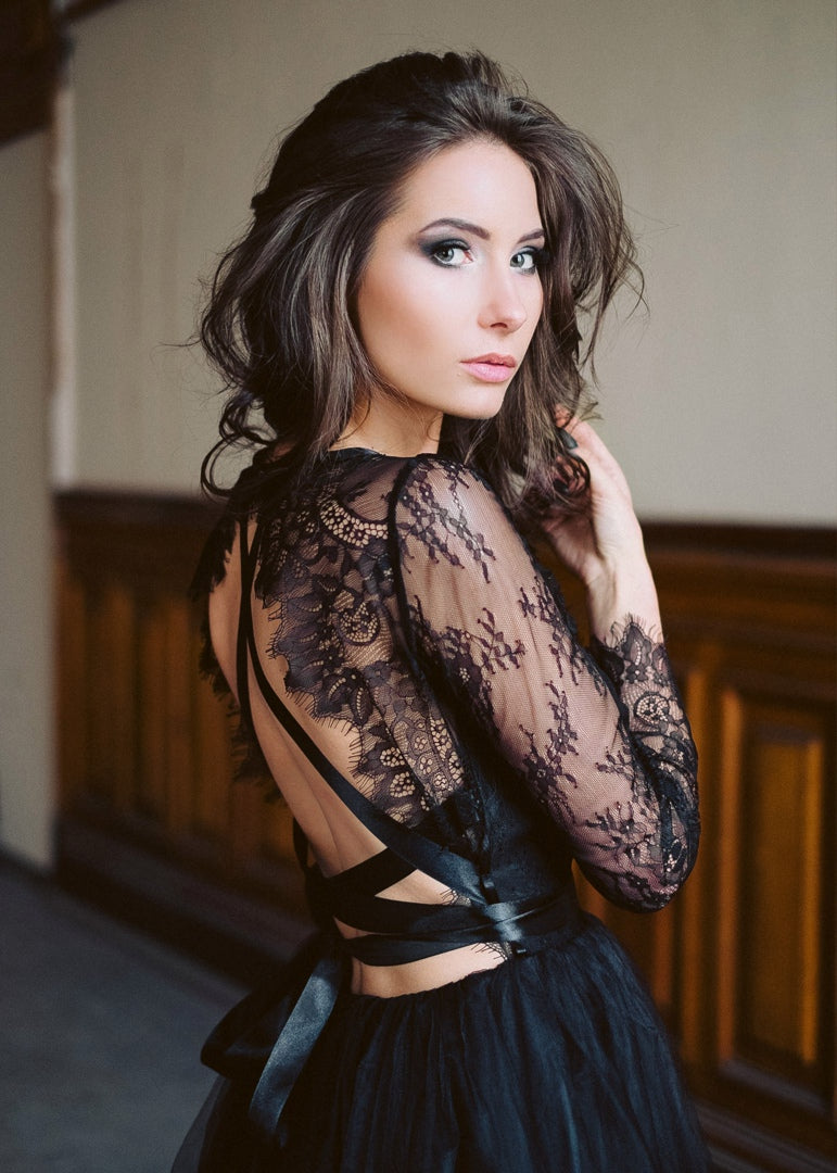 Black wedding dress • gothic dress • lace wedding dress • long sleeve dress • casual wedding dress • boho wedding dress • evening dress