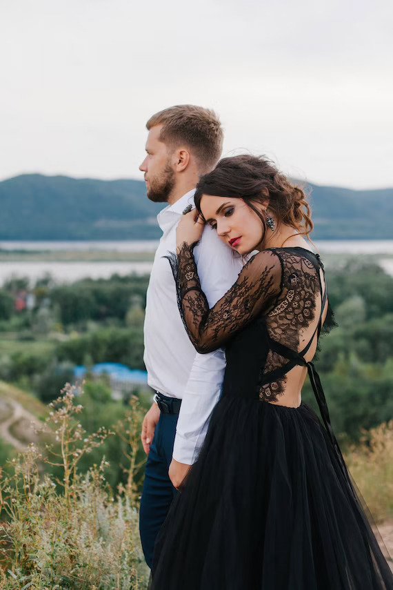Black wedding dress • gothic dress • lace wedding dress • long sleeve dress • casual wedding dress • boho wedding dress • evening dress