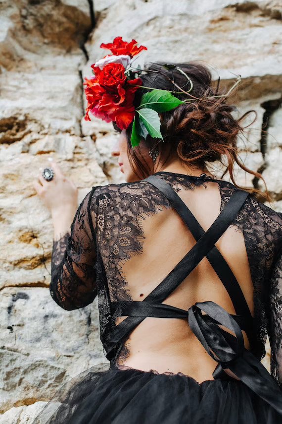 Black wedding dress • gothic dress • lace wedding dress • long sleeve dress • casual wedding dress • boho wedding dress • evening dress