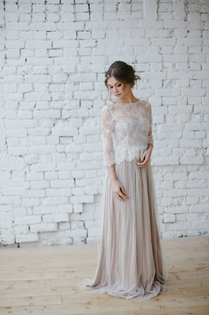 Long sleeve wedding dress • tulle wedding dress • french lace wedding dress • classic wedding dress • simple wedding dress • bridal gown