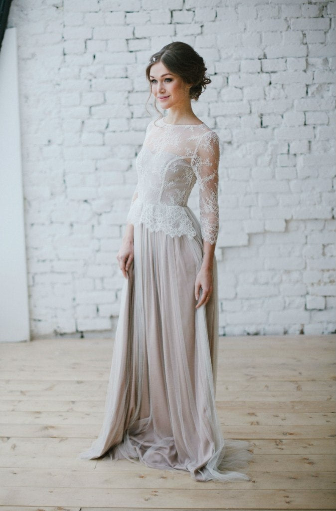 Long sleeve wedding dress • tulle wedding dress • french lace wedding dress • classic wedding dress • simple wedding dress • bridal gown