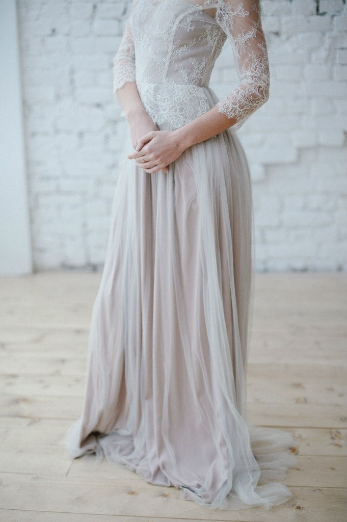 Long sleeve wedding dress • tulle wedding dress • french lace wedding dress • classic wedding dress • simple wedding dress • bridal gown