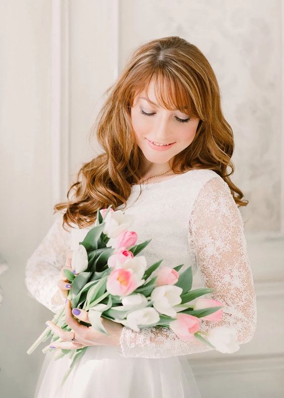 Lace wedding dress • simple wedding dress • modest bridal gown • long sleeve wedding dress • minimalist wedding dress • boho wedding dress