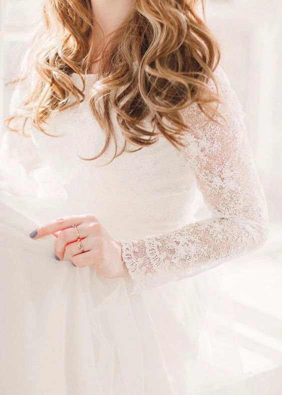 Lace wedding dress • simple wedding dress • modest bridal gown • long sleeve wedding dress • minimalist wedding dress • boho wedding dress