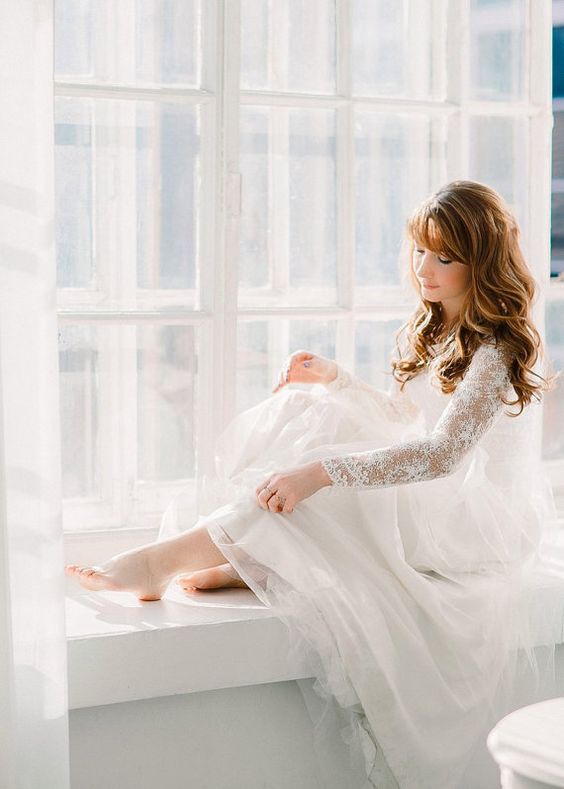 Lace wedding dress • simple wedding dress • modest bridal gown • long sleeve wedding dress • minimalist wedding dress • boho wedding dress