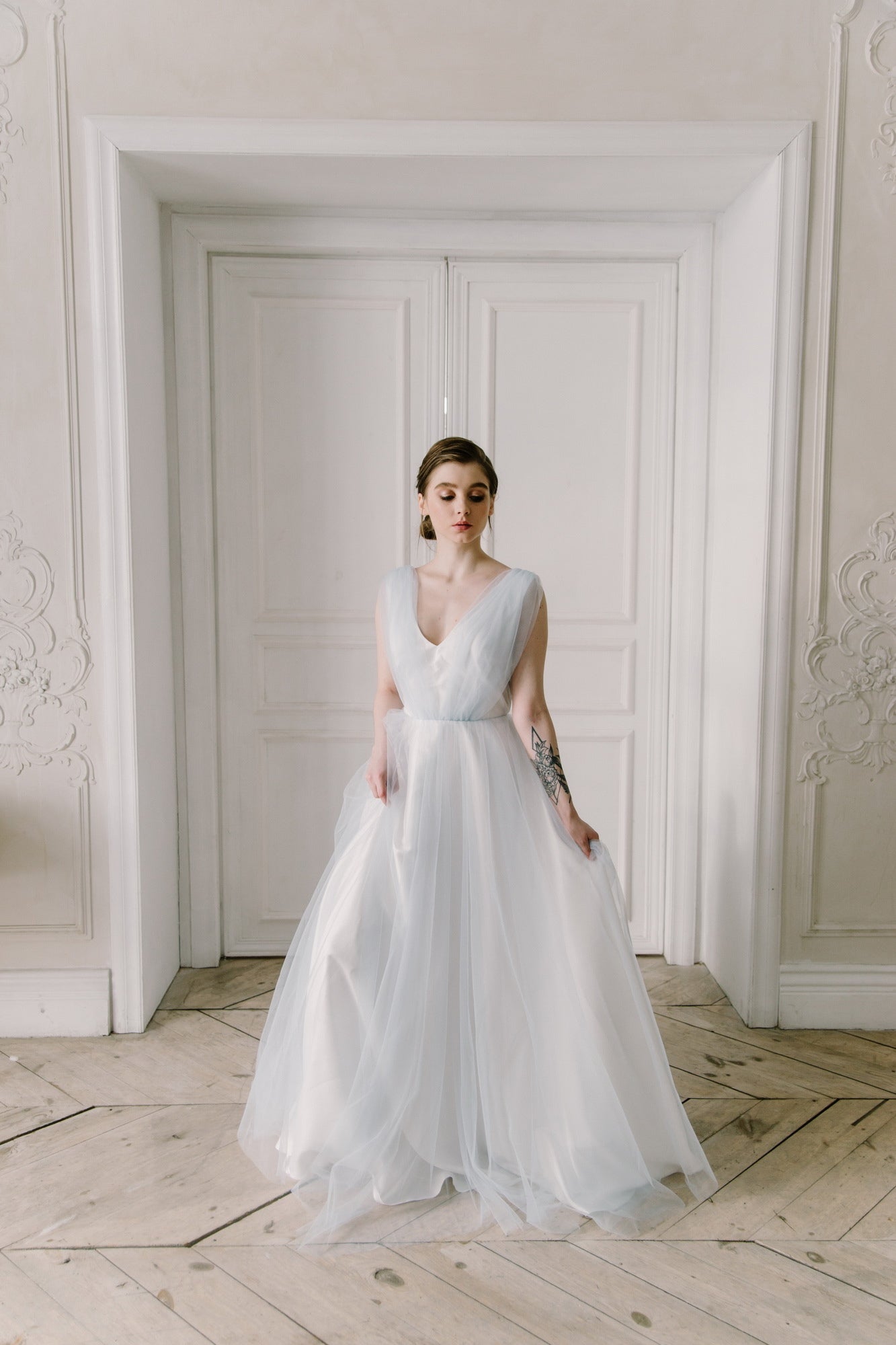 Tulle wedding dress • simple wedding dress • something blue • casual wedding dress • satin dress • beach wedding dress • A-line dress