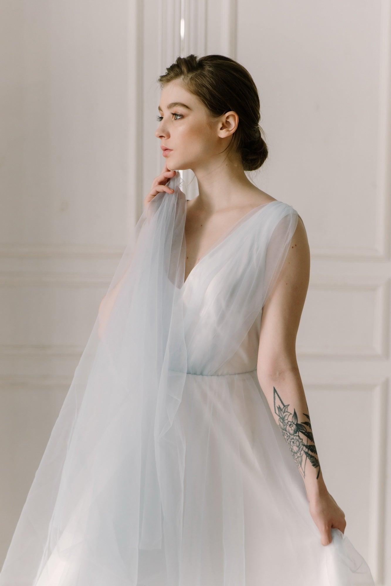 Tulle wedding dress • simple wedding dress • something blue • casual wedding dress • satin dress • beach wedding dress • A-line dress