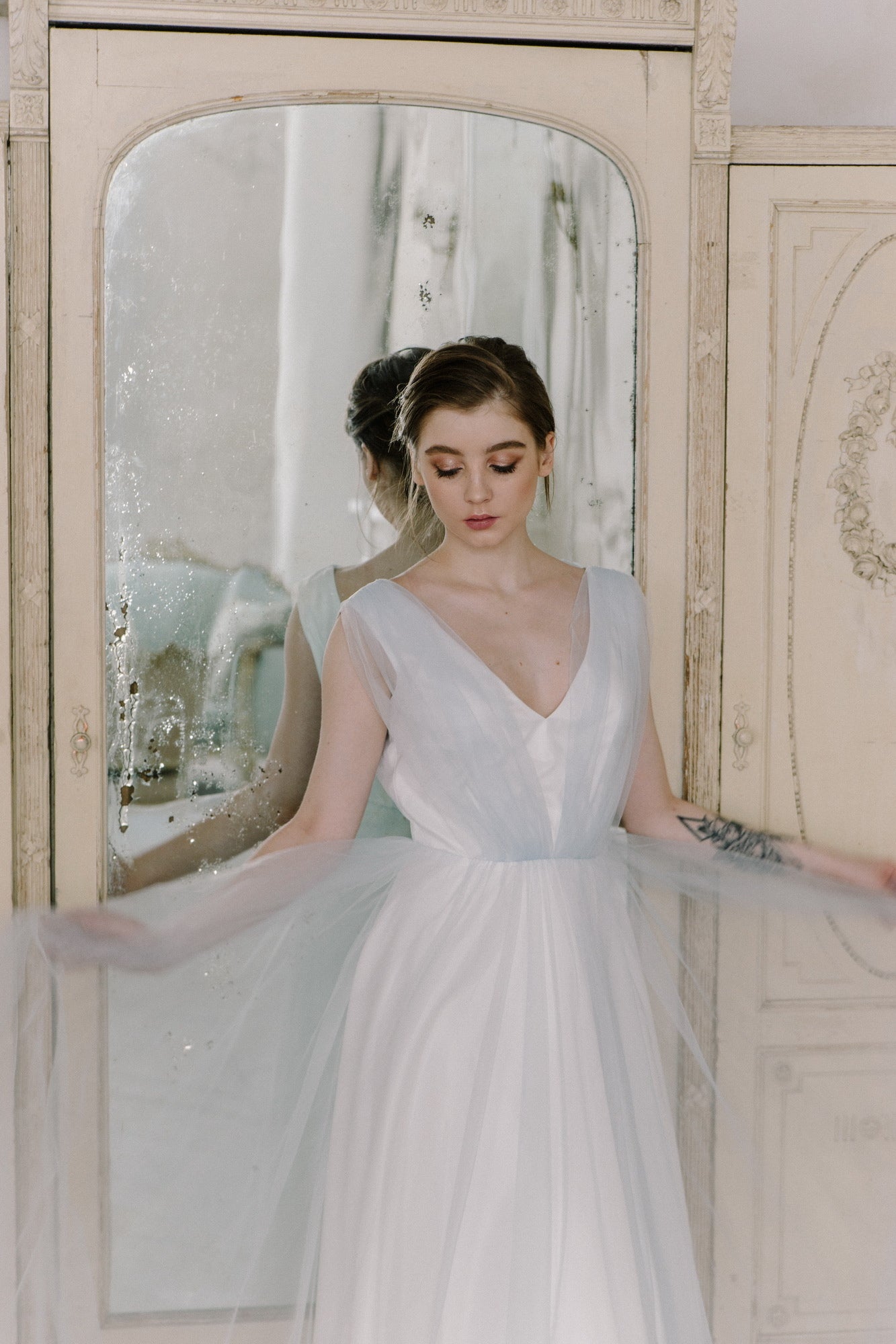 Tulle wedding dress • simple wedding dress • something blue • casual wedding dress • satin dress • beach wedding dress • A-line dress