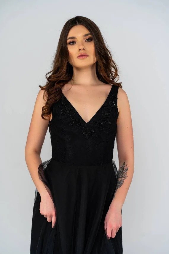 Black lace tulle wedding dress • simple wedding dress