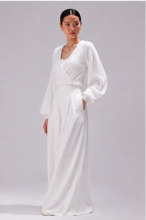 Solena - Ivory Angora Bridal Jacket Elegant Wedding Jacket with Long Sleeves