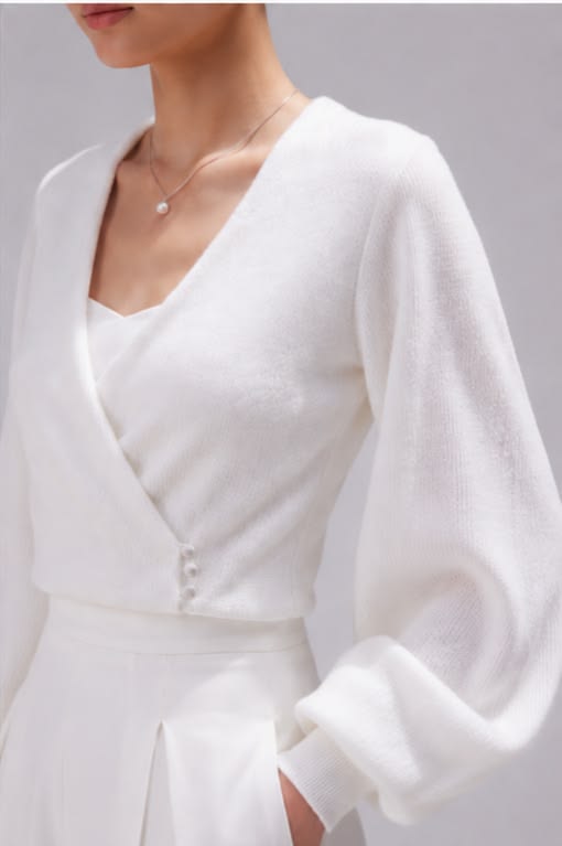 Solena - Ivory Angora Bridal Jacket Elegant Wedding Jacket with Long Sleeves