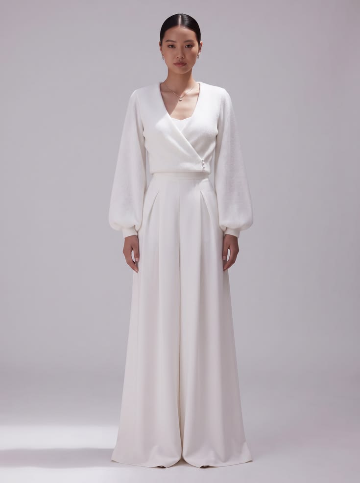 Solena - Ivory Angora Bridal Jacket Elegant Wedding Jacket with Long Sleeves
