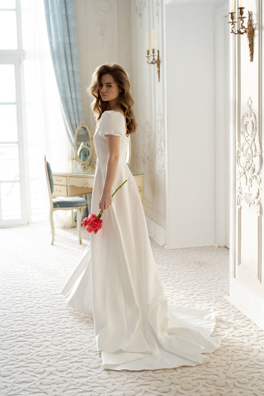 Minimalist wedding dress • sexy wedding dress • reception dress • square neckline