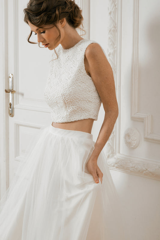 Crop top wedding dress • two piece wedding dress • alternative wedding dress • beach wedding dress • bridal separates • lace top