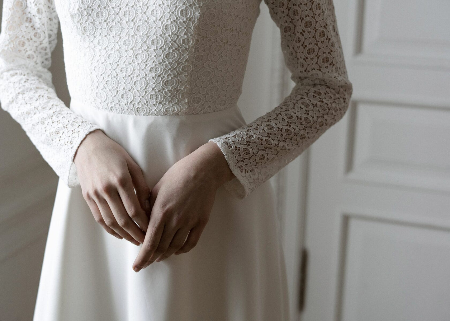 Modest wedding dress • winter wedding dress • long sleeve wedding dress • simple wedding dress • lace wedding dress • elegant minimalist bridal gown