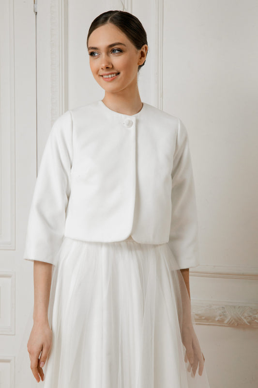Wedding jacket with classic style. Bridal coat for wedding dress