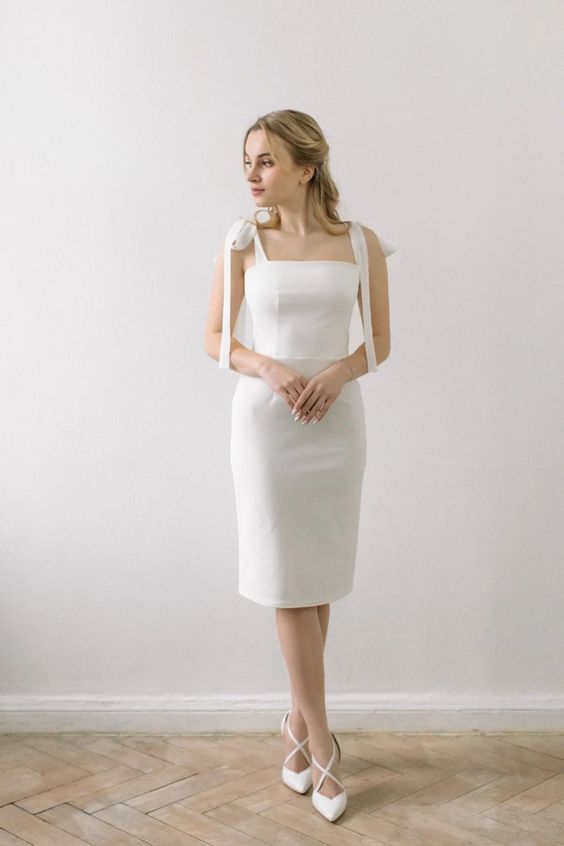Ariel crepe midi wedding dress, full-length front view in studio