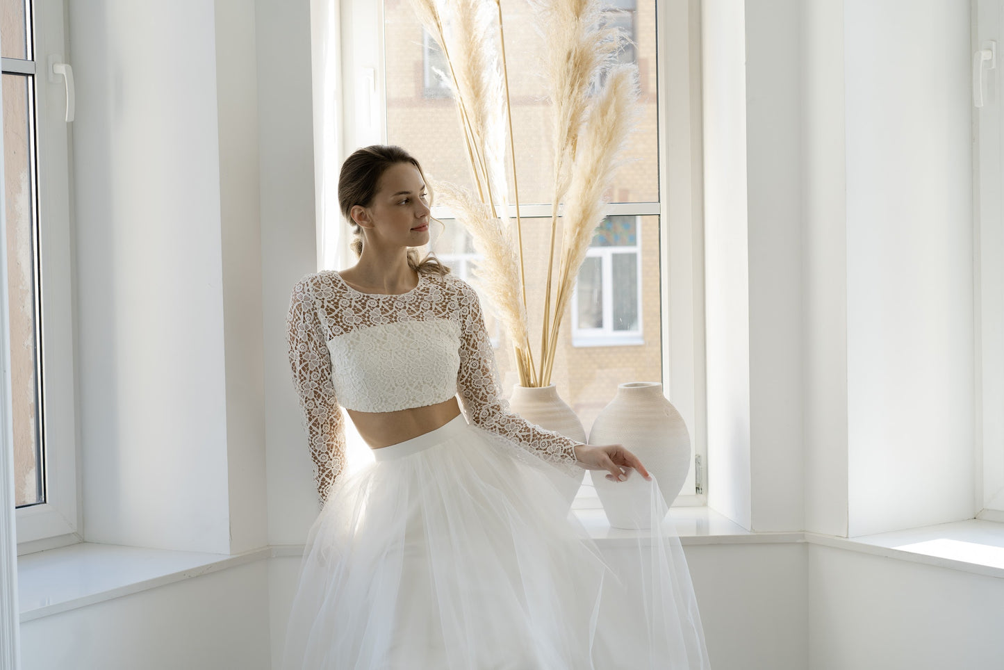 Margaux lace crop top and tulle skirt, side view