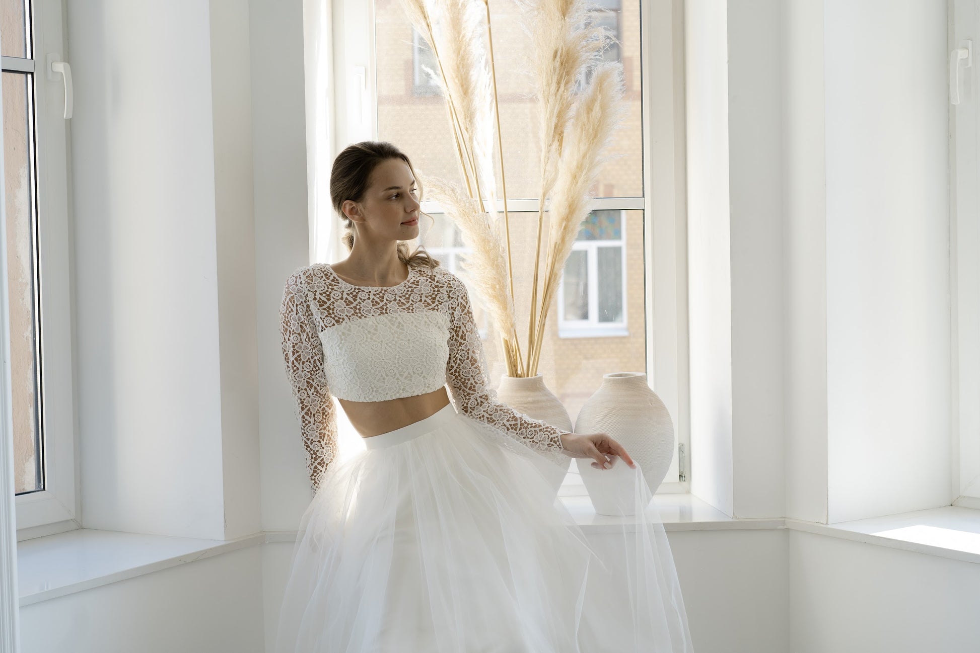 Margaux lace crop top and tulle skirt, side view
