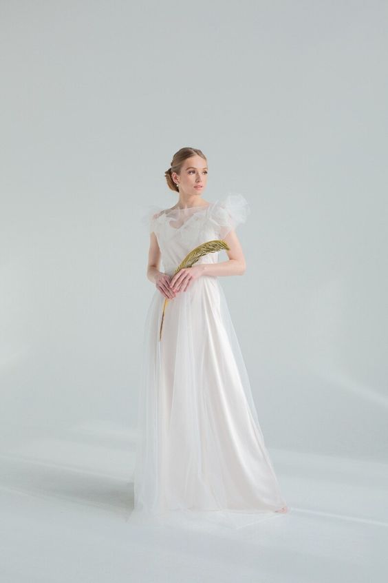 Nicole tulle wedding dress full-length front view with flowing A-line skirt